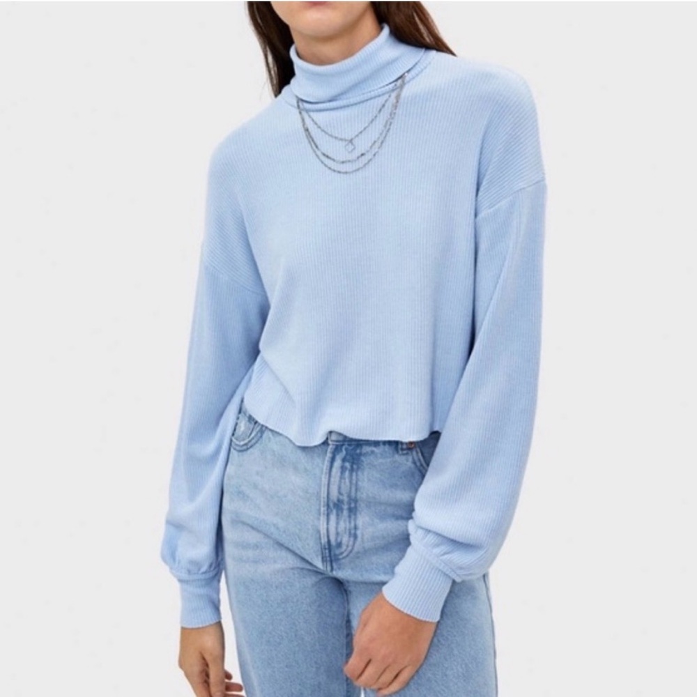 Bershka Sky Blue Cowl Neck Cropped Sweater Size S